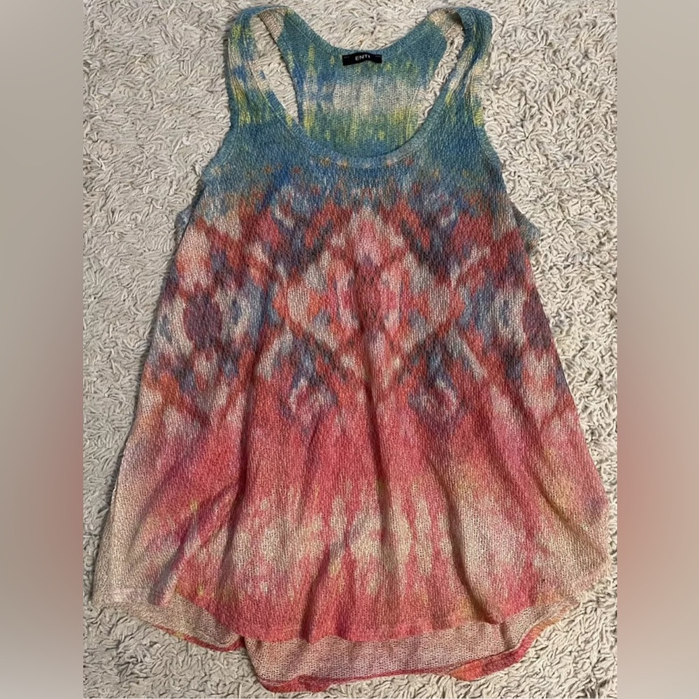 ENTI red blue coral sleeveless racerback knit scoop neck tank Top Large L 12